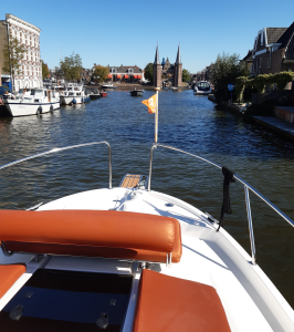 Boating the eleven cities route Friesland on an electric boat